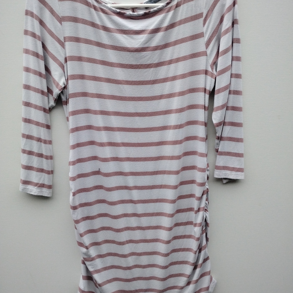 Loveappella Striped Long Sleeve Top - Mauve and White